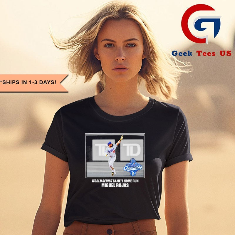 Miguel Rojas Los Angeles Dodgers 2025 World Series Champions Game 7 Home Run Moment photo shirt
