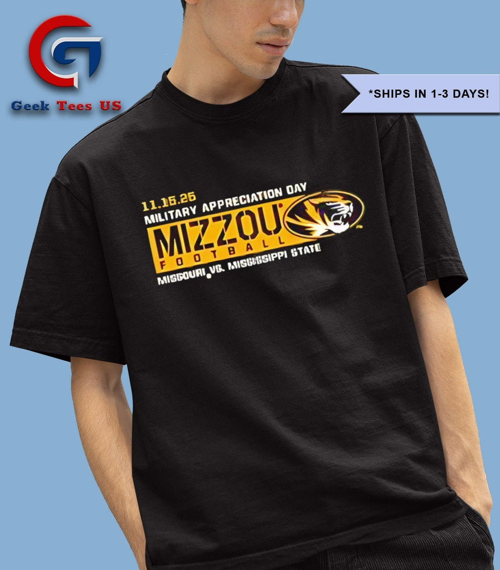 Military Appreciation Game Day 2025 Mizzou Tigers vs Mississippi State Bulldogs logo shirt