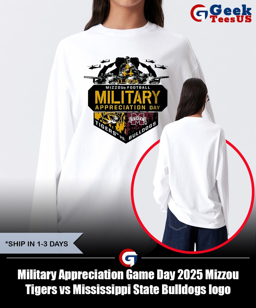 Military Appreciation Game Day 2025 Mizzou Tigers vs Mississippi State Bulldogs logo T-shirt