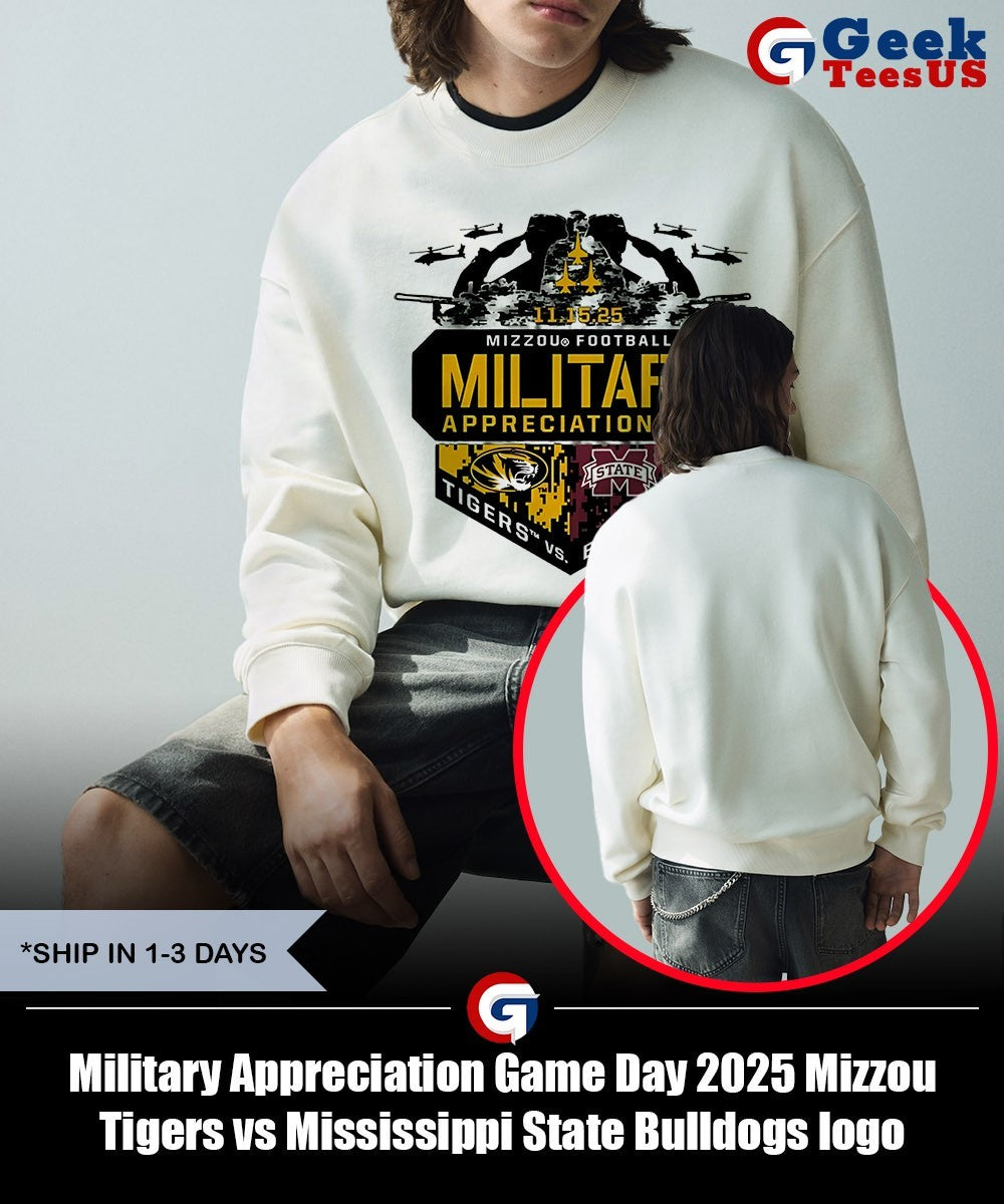 Military Appreciation Game Day 2025 Mizzou Tigers vs Mississippi State Bulldogs logo T-shirt