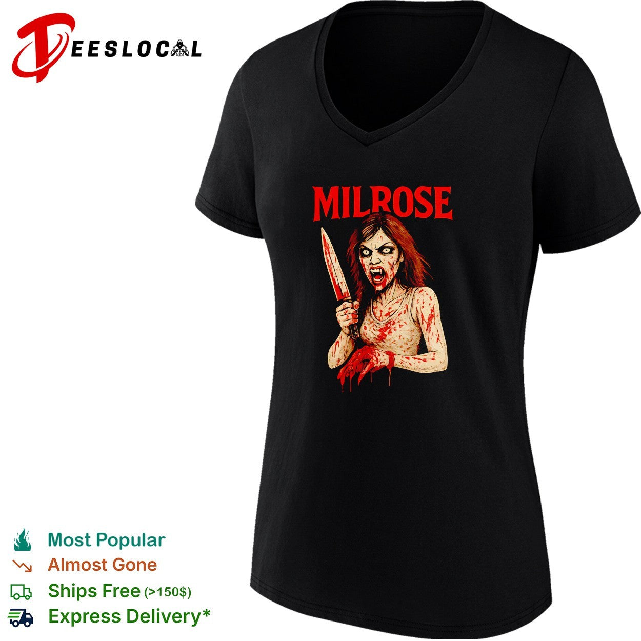 Milrose bloody knife horror woman poster shirt