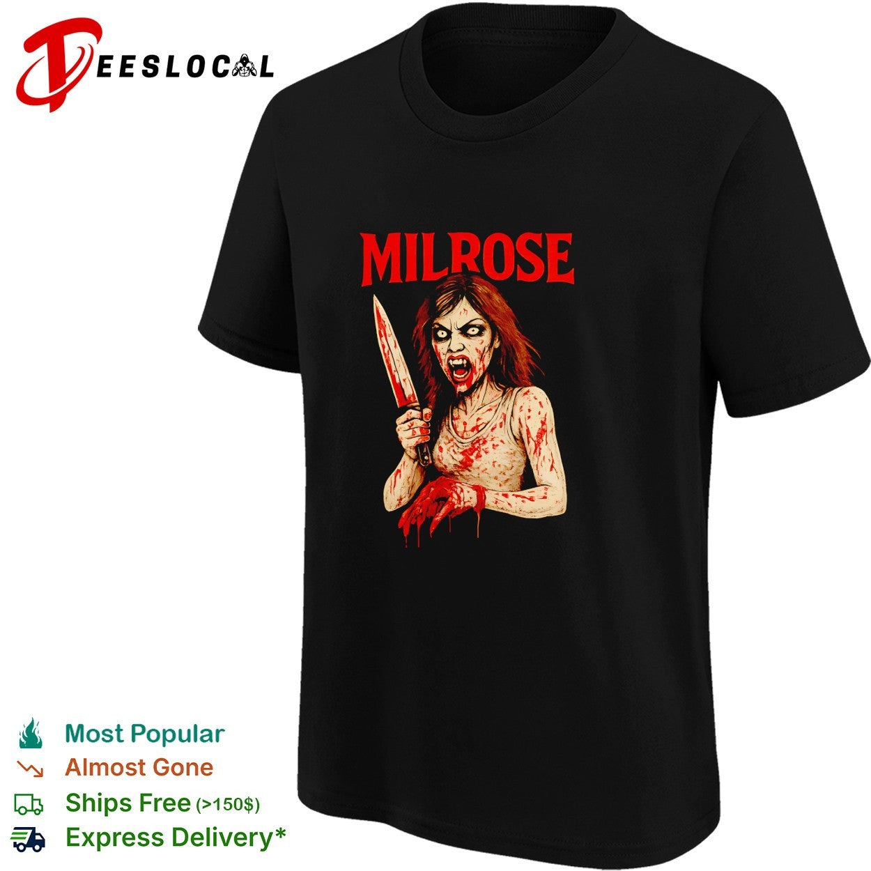 Milrose bloody knife horror woman poster shirt
