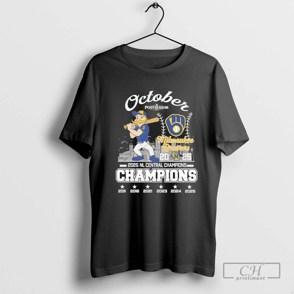 Milwaukee Brewers 2025 Nl Central 6 Time Champions Skyline Mascot