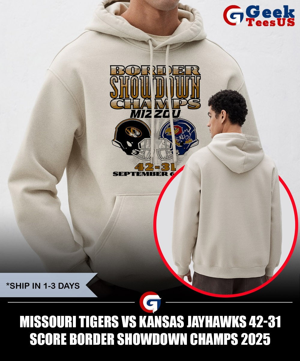 Missouri Tigers vs Kansas Jayhawks 42-31 score Border Showdown Champs 2025 helmet shirt