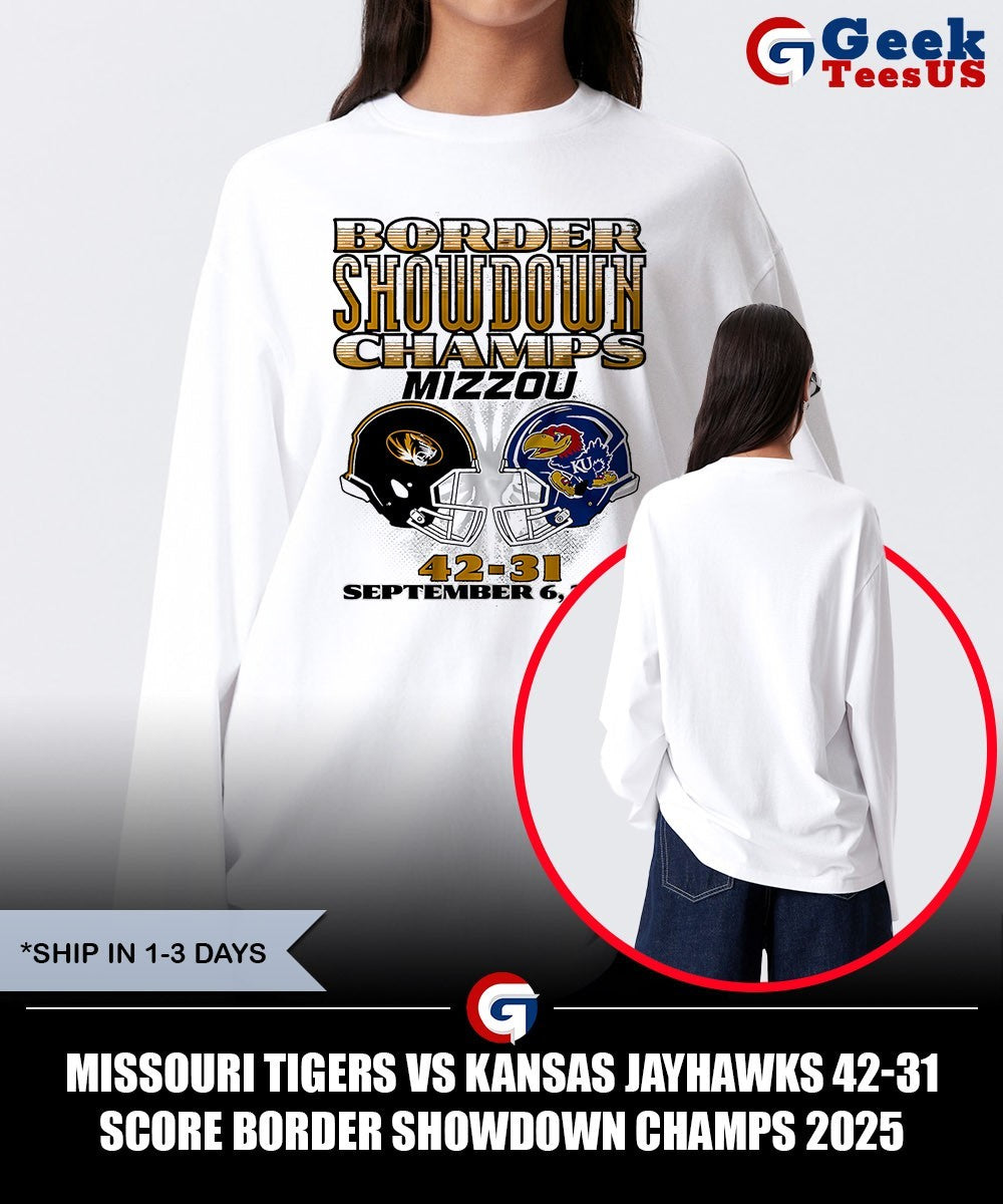 Missouri Tigers vs Kansas Jayhawks 42-31 score Border Showdown Champs 2025 helmet shirt