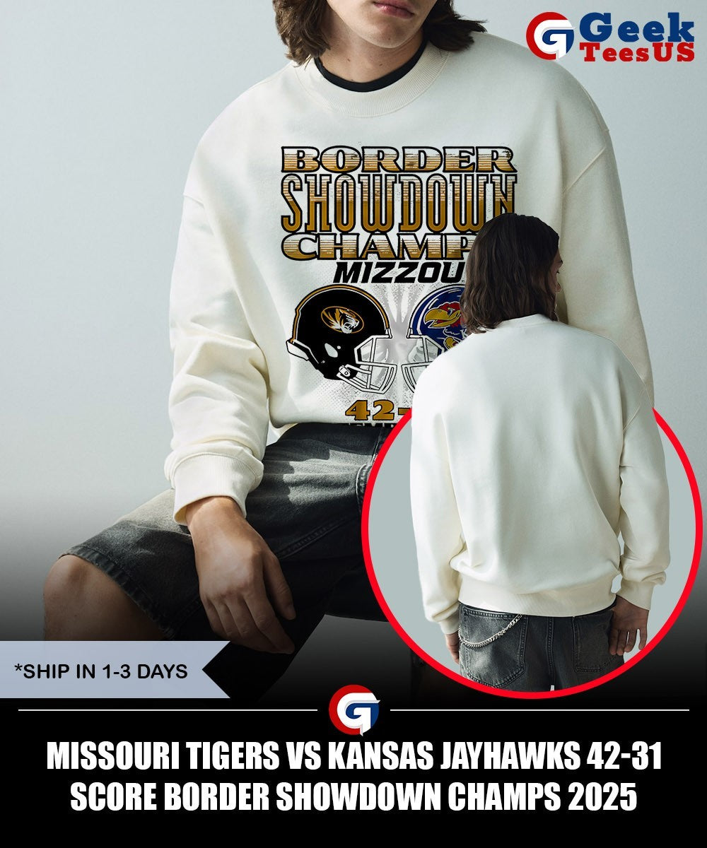 Missouri Tigers vs Kansas Jayhawks 42-31 score Border Showdown Champs 2025 helmet shirt