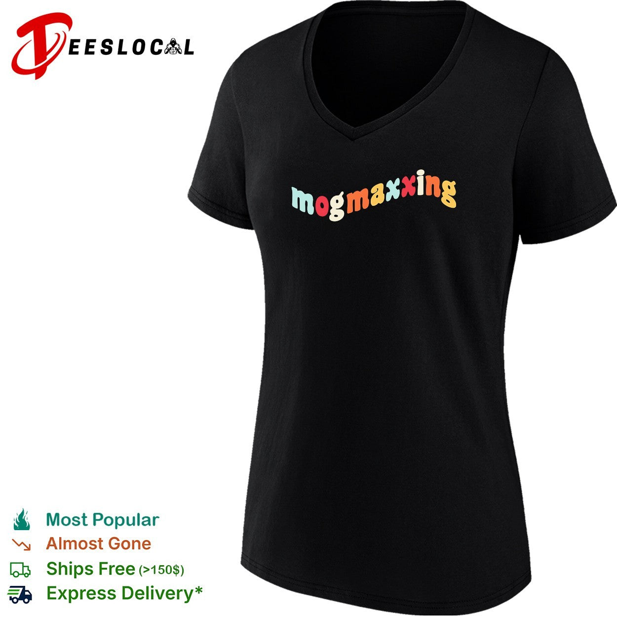 Mogmaxxing bold bubble letter retro colorful lettering slang meme typography shirt