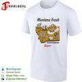 Montana fresh Rainier beer state map with goat bear canoe bull and cowboy shirt