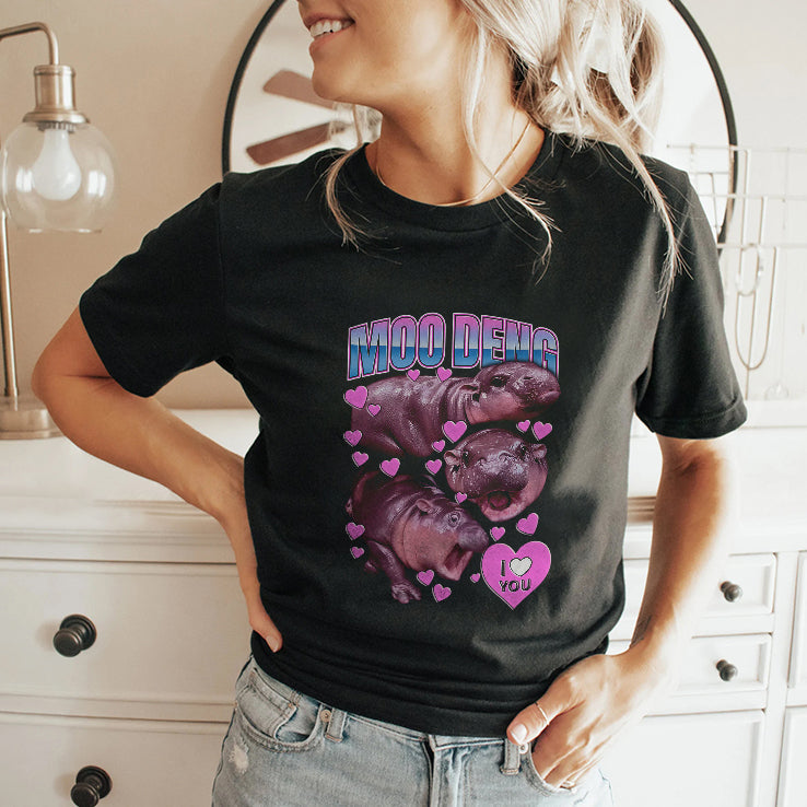 Moo Deng I Love You Cute Baby Hippo Shirt