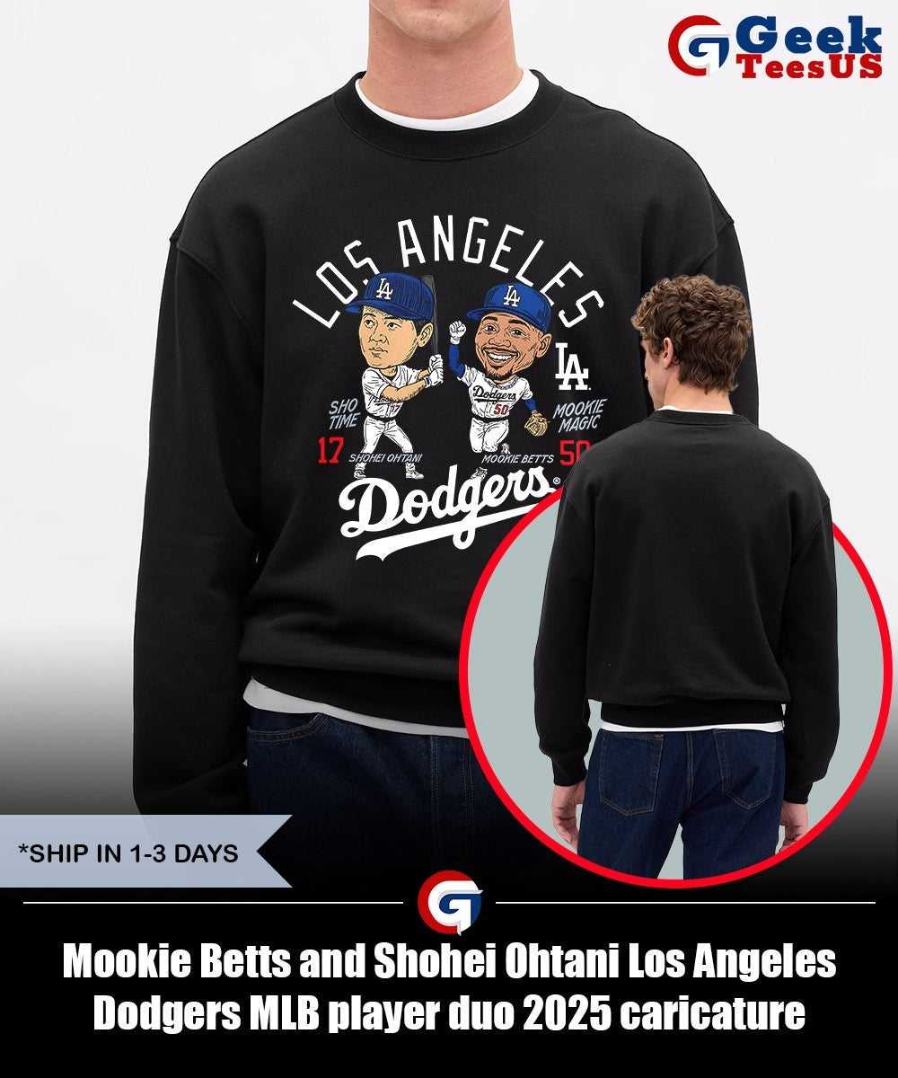 Mookie Betts and Shohei Ohtani Los Angeles Dodgers MLB player duo 2025 caricature shirt