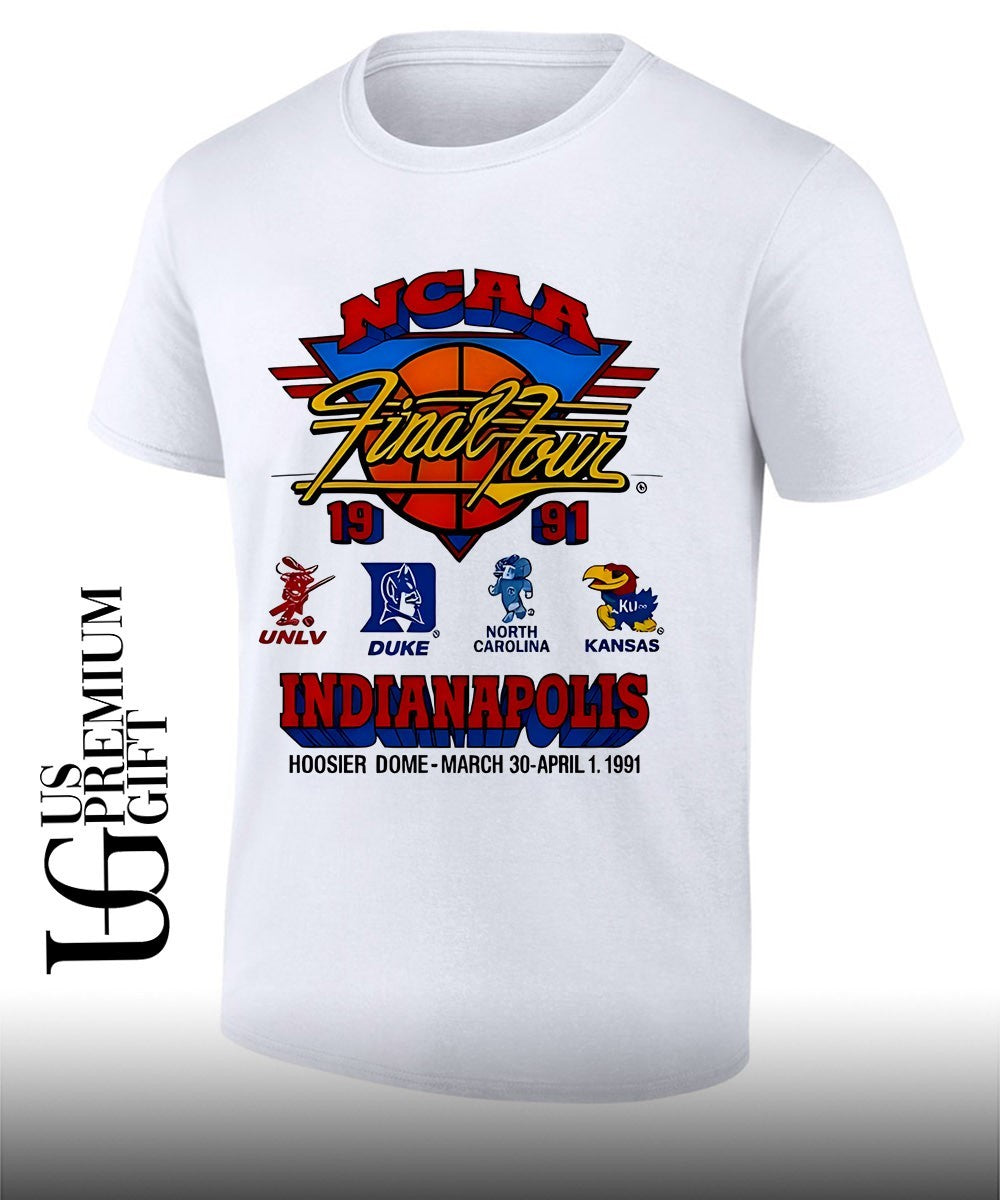 NCAA Final Four UNLV Duke North Carolina Kansas Basketball 1991 Indianapolis Hoosier Dome graphic shirt