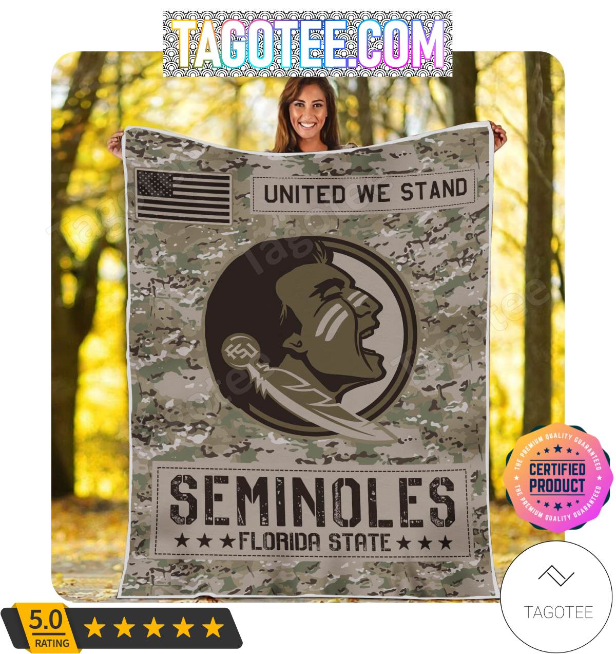 NCAA Florida State Seminoles United We Stand Camo Blanket