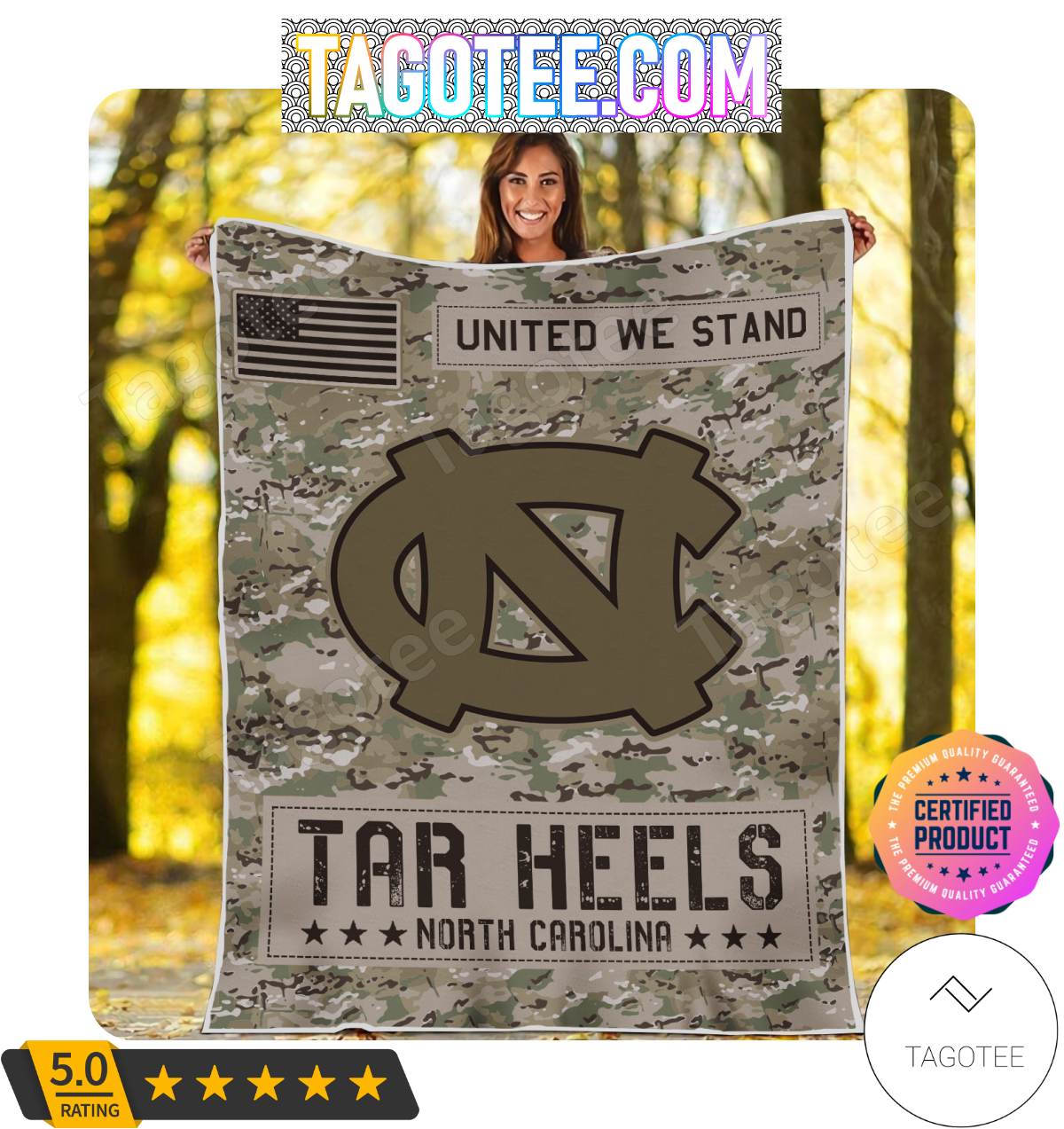 NCAA North Carolina Tar Heels United We Stand Camo Blanket