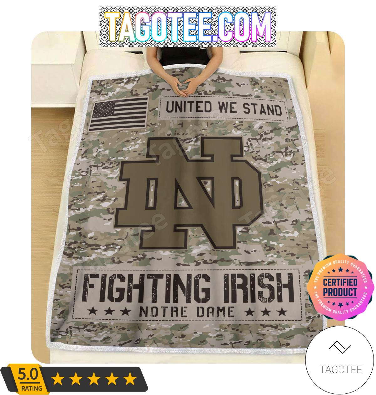 NCAA Notre Dame Fighting Irish United We Stand Camo Blanket