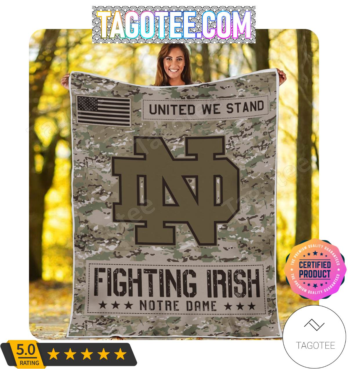 NCAA Notre Dame Fighting Irish United We Stand Camo Blanket