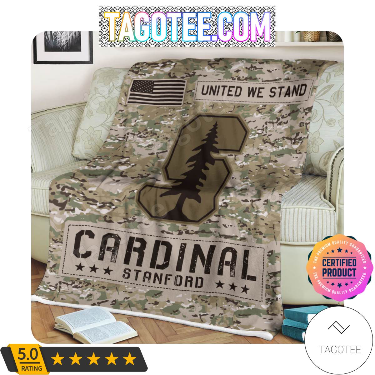NCAA Stanford Cardinal United We Stand Camo Blanket
