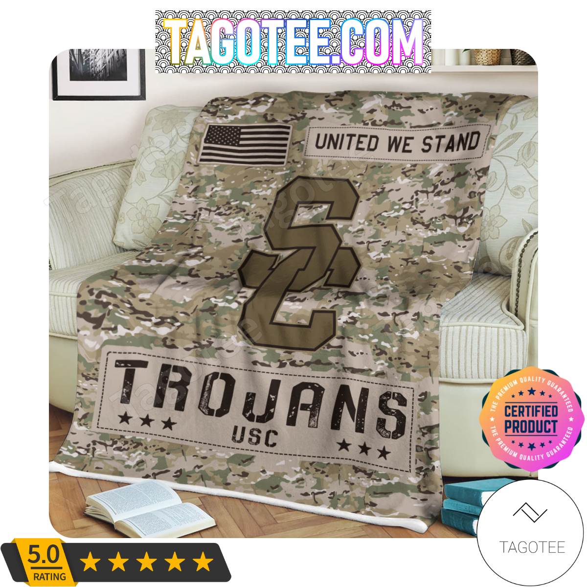 NCAA USC Trojans United We Stand Camo Blanket