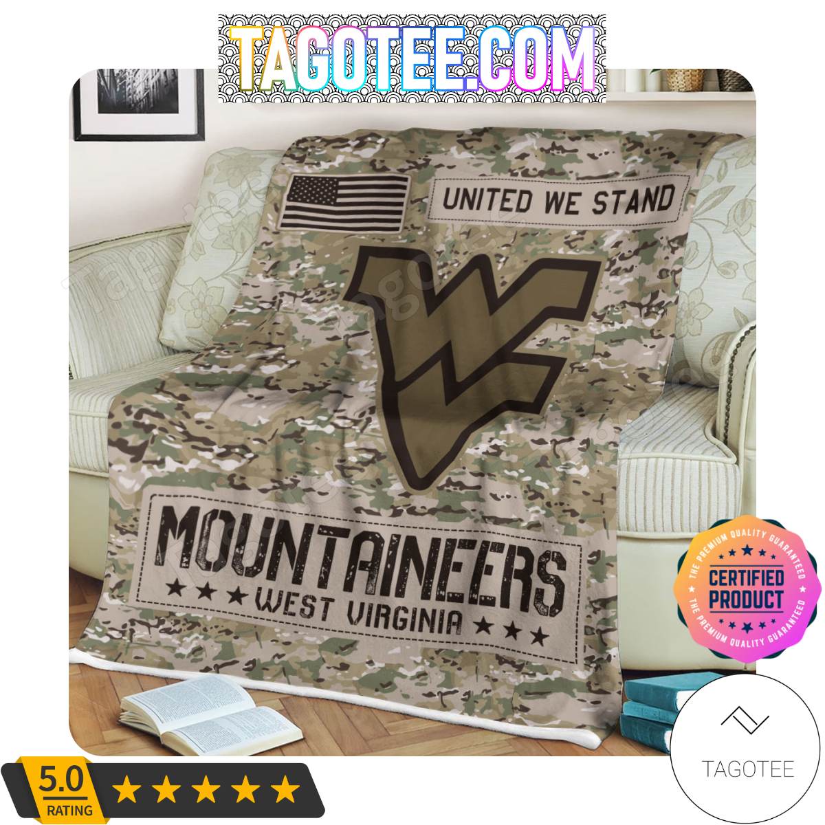 NCAA West Virginia Mountaineers United We Stand Camo Blanket
