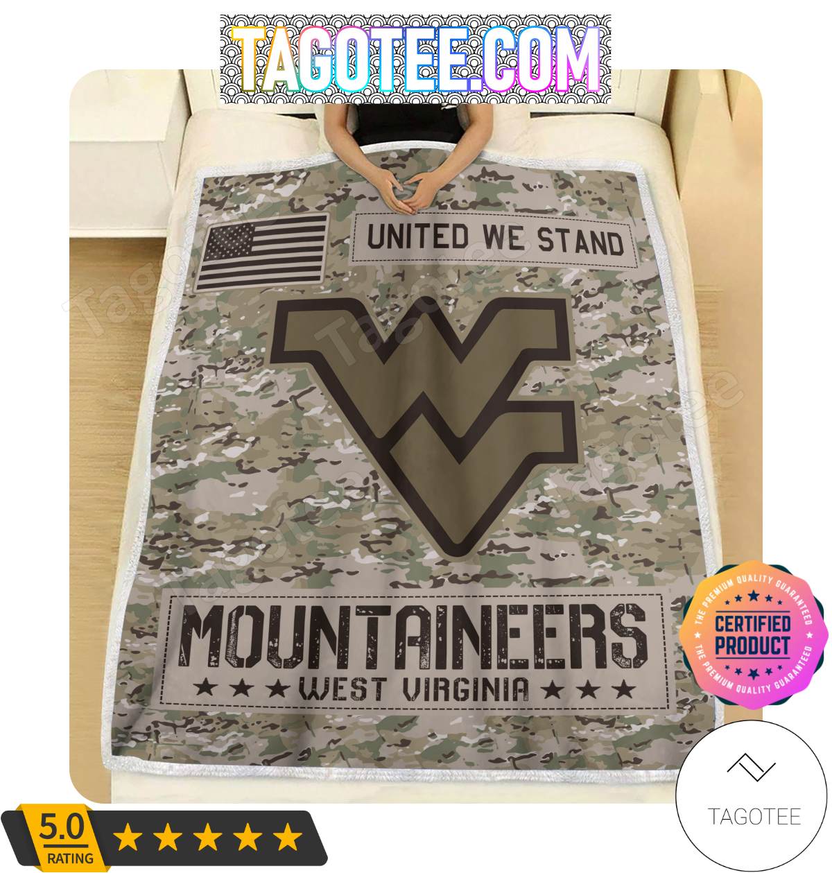 NCAA West Virginia Mountaineers United We Stand Camo Blanket
