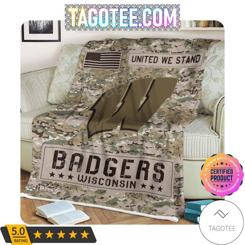 NCAA Wisconsin Badgers United We Stand Camo Blanket