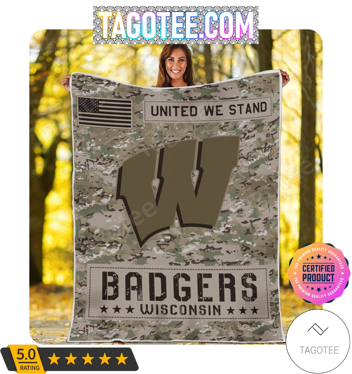 NCAA Wisconsin Badgers United We Stand Camo Blanket
