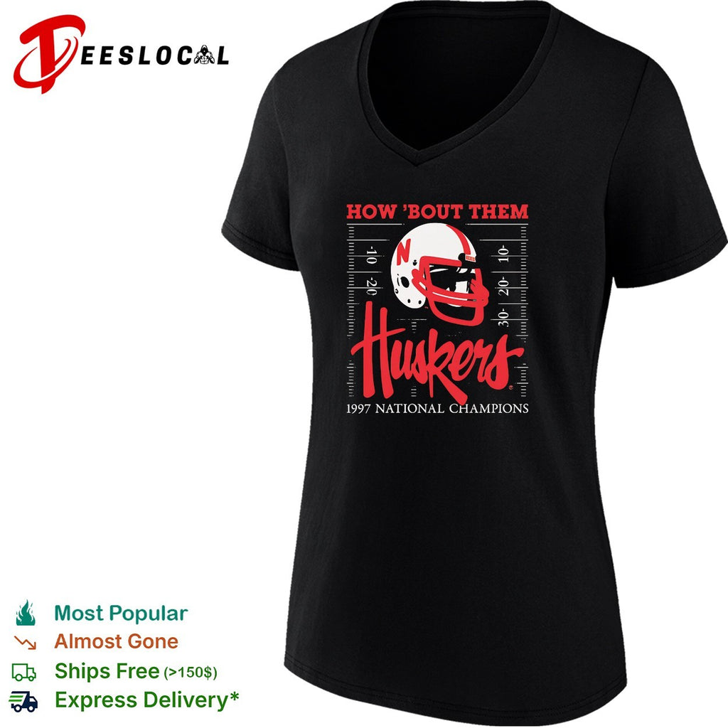 Nebraska Cornhuskers how ’bout them Huskers 1997 national champs helmet shirt