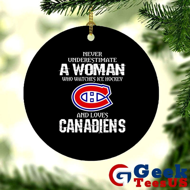 Never underestimate a woman who watches ice hockey Montreal Canadiens and love Canadiens NHL logo shirt