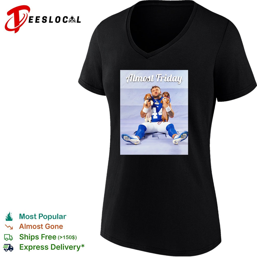 New York Giants player holding dachshunds Almost Friday shirt
