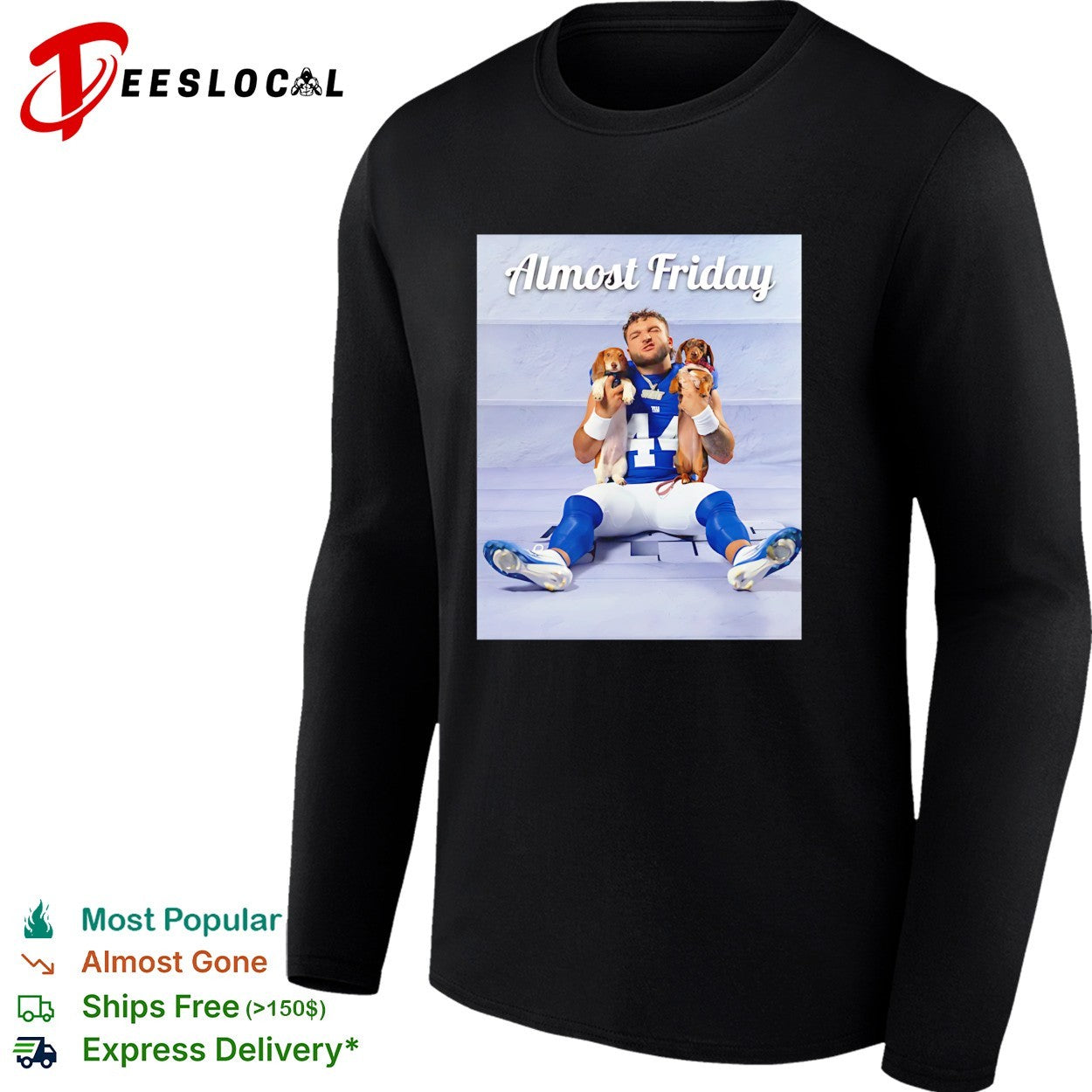 New York Giants player holding dachshunds Almost Friday shirt