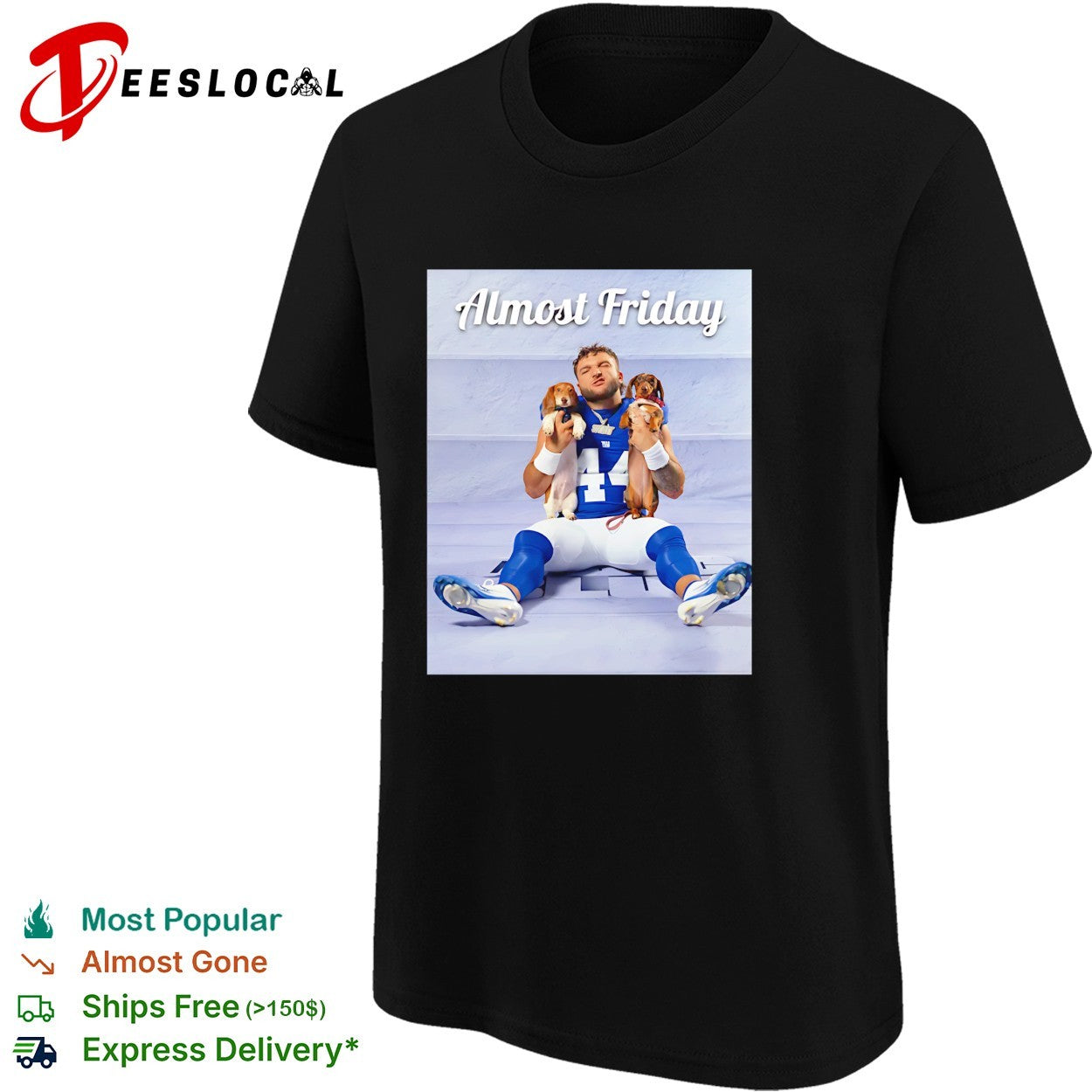 New York Giants player holding dachshunds Almost Friday shirt