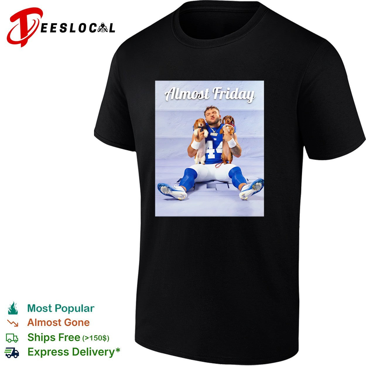 New York Giants player holding dachshunds Almost Friday shirt