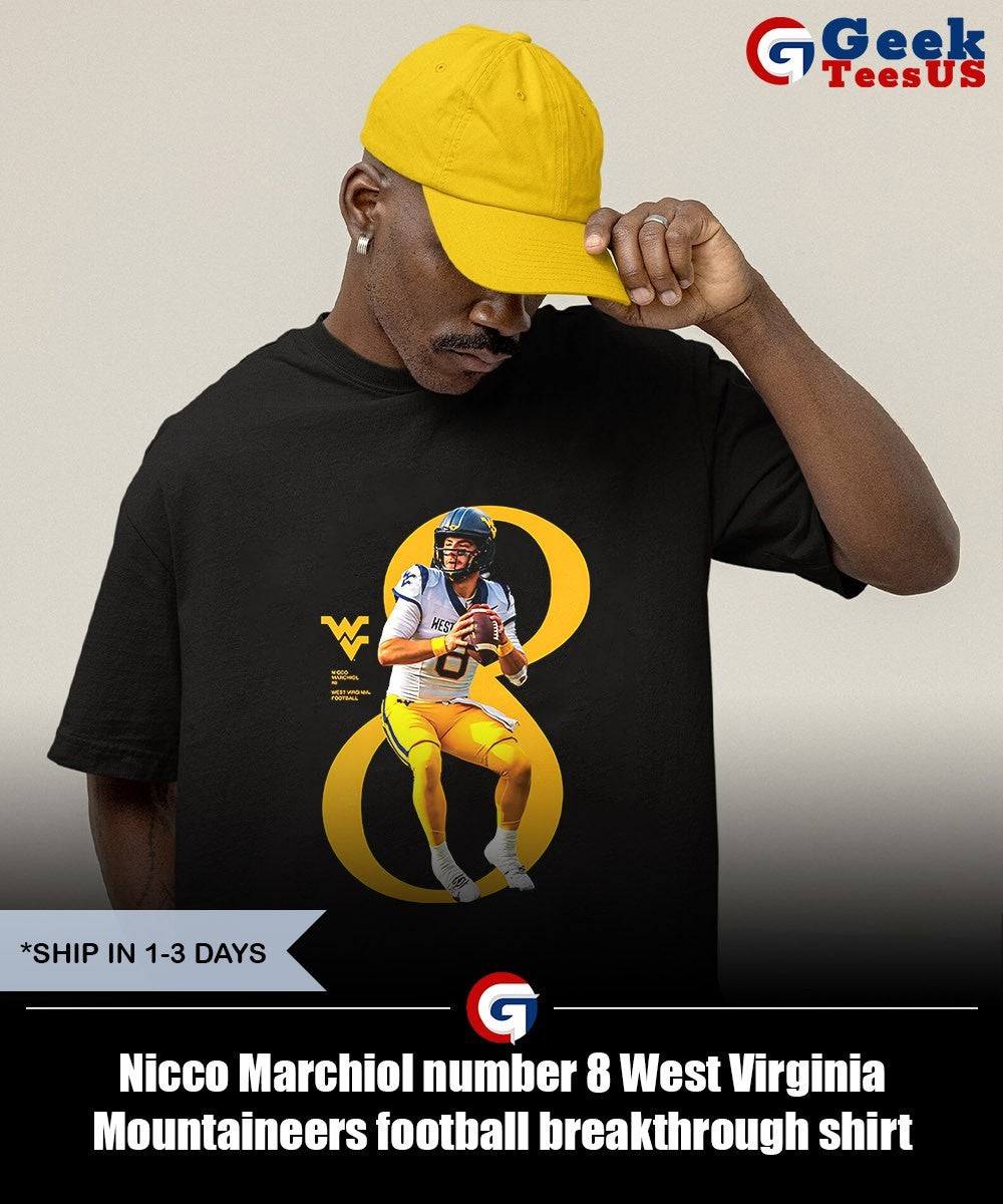 Nicco Marchiol number 8 West Virginia Mountaineers football breakthrough shirt