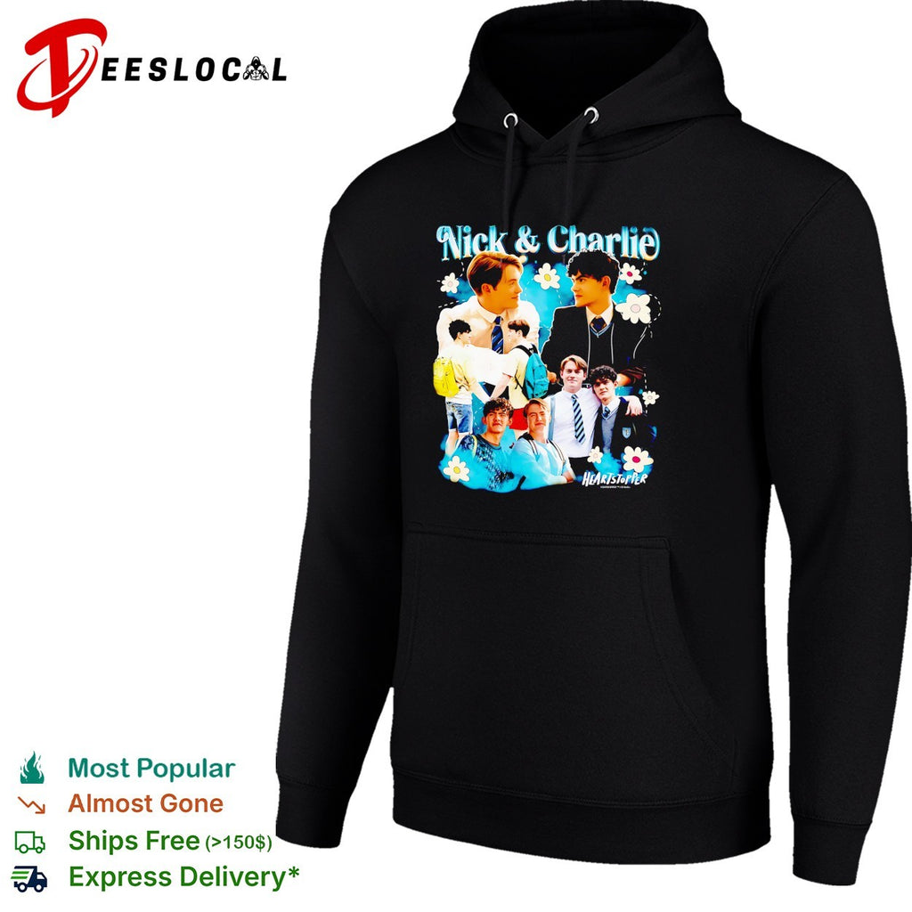 Nick and Charlie Heartstopper photo collage cast portrait floral fan art shirt