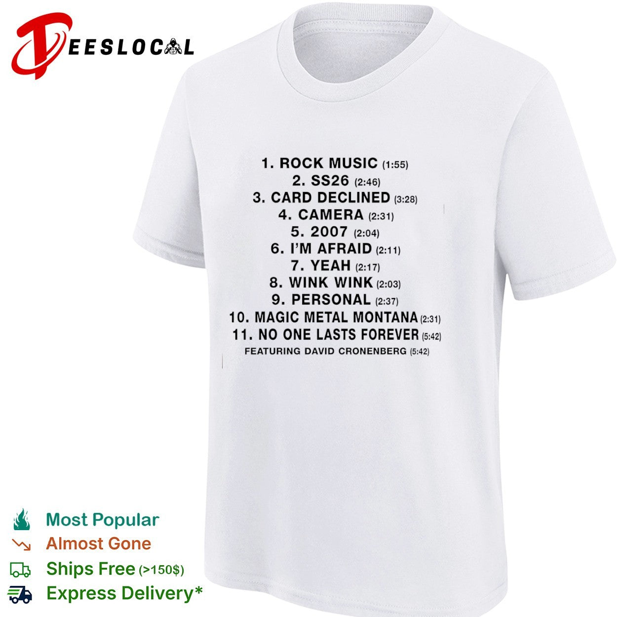No One Lasts Forever Featuring David Cronenberg Tracklist shirt