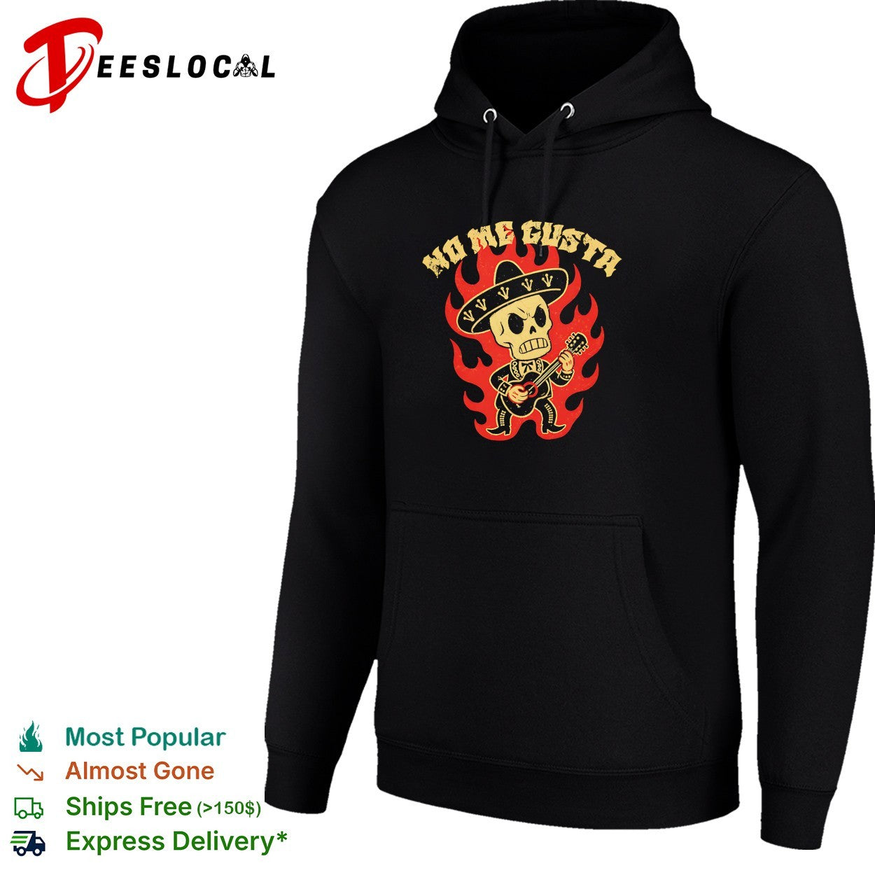 No me gusta skeleton mariachi guitar flames shirt