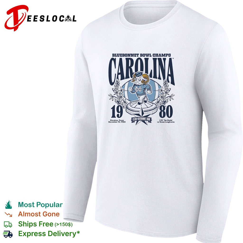 North Carolina Tar Heels Rameses mascot 1980 Bluebonnet Bowl champs shirt