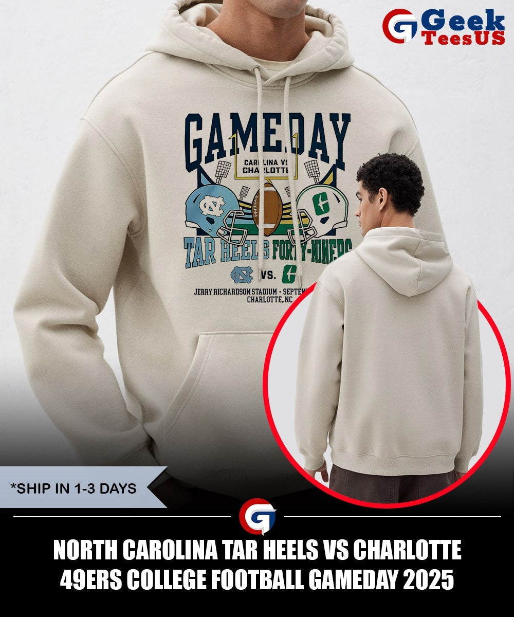 North Carolina Tar Heels vs Charlotte 49ers College Football Gameday 2025 helmet shirt