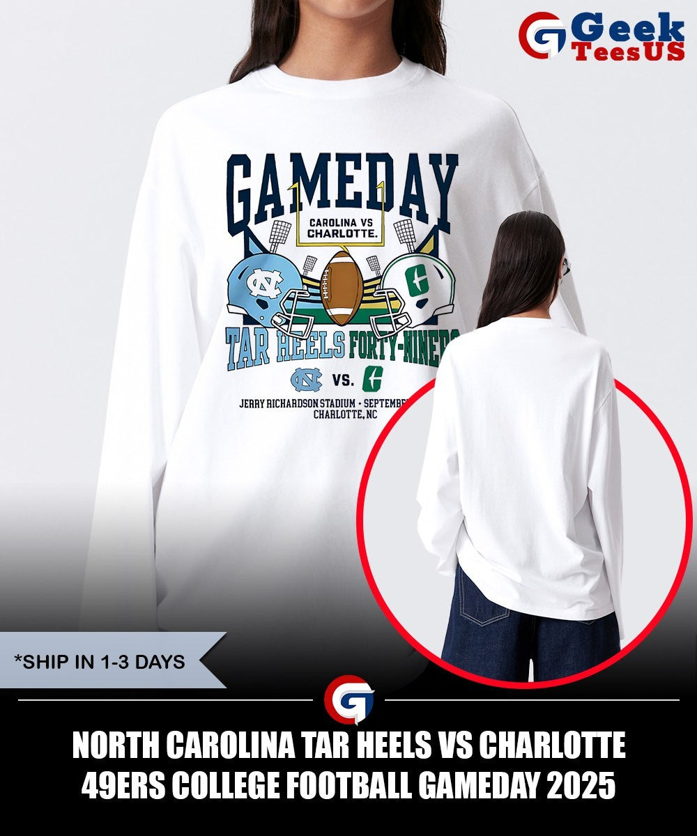North Carolina Tar Heels vs Charlotte 49ers College Football Gameday 2025 helmet shirt