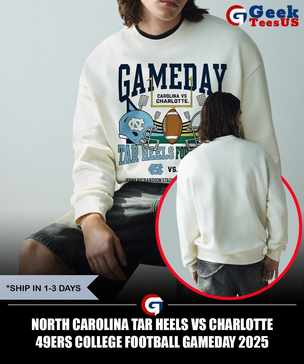 North Carolina Tar Heels vs Charlotte 49ers College Football Gameday 2025 helmet shirt