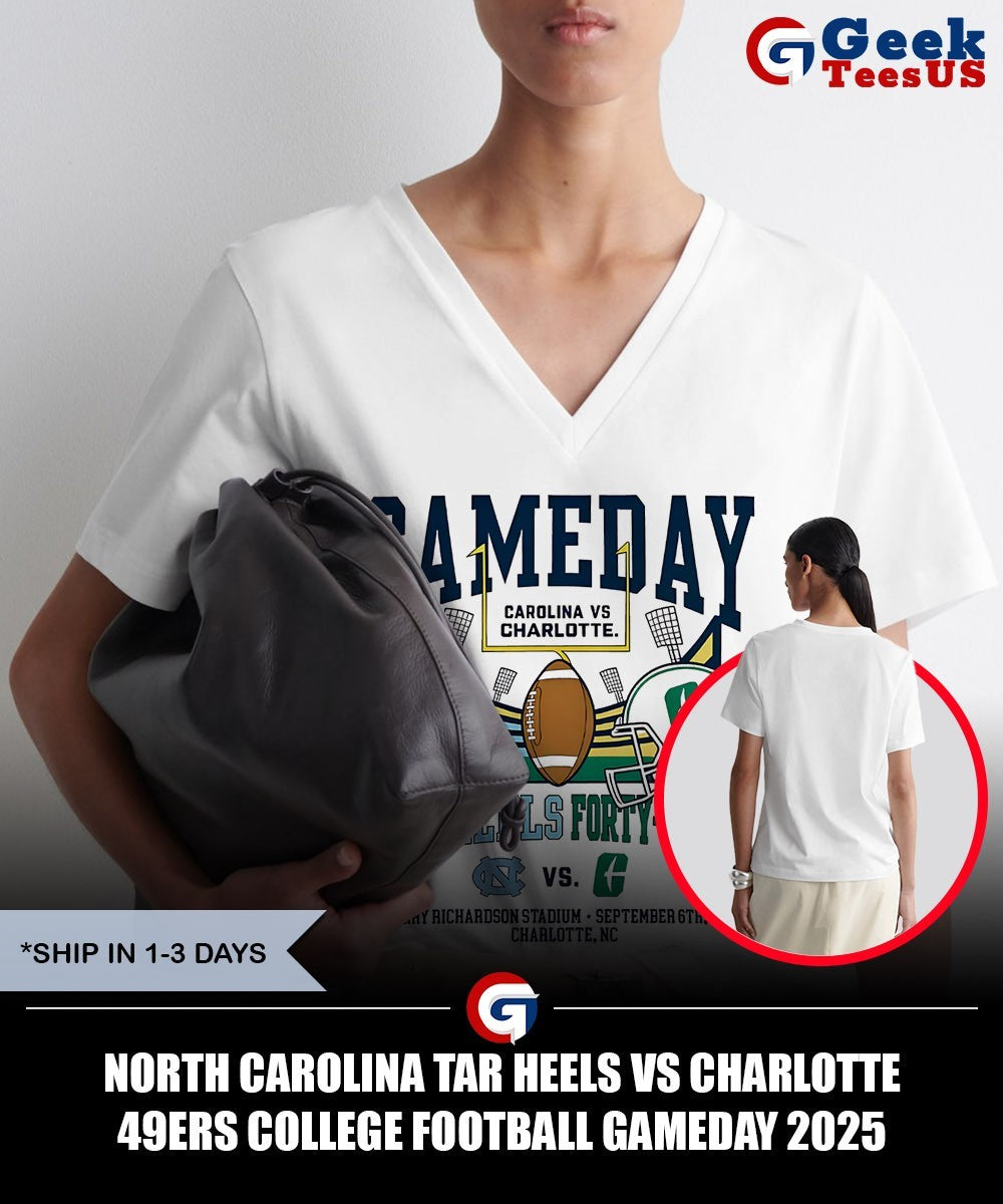 North Carolina Tar Heels vs Charlotte 49ers College Football Gameday 2025 helmet shirt