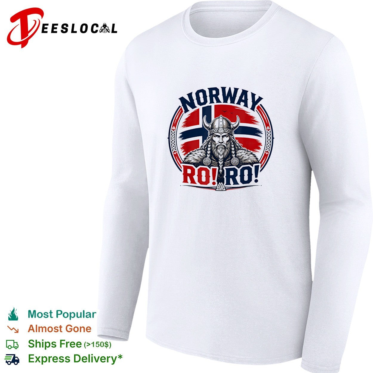 Norway Viking warrior with braided beard standing before flag circle badge ro ro shirt