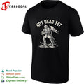Not dead yet knight standing triumphant among broken swords holding banner flag shirt