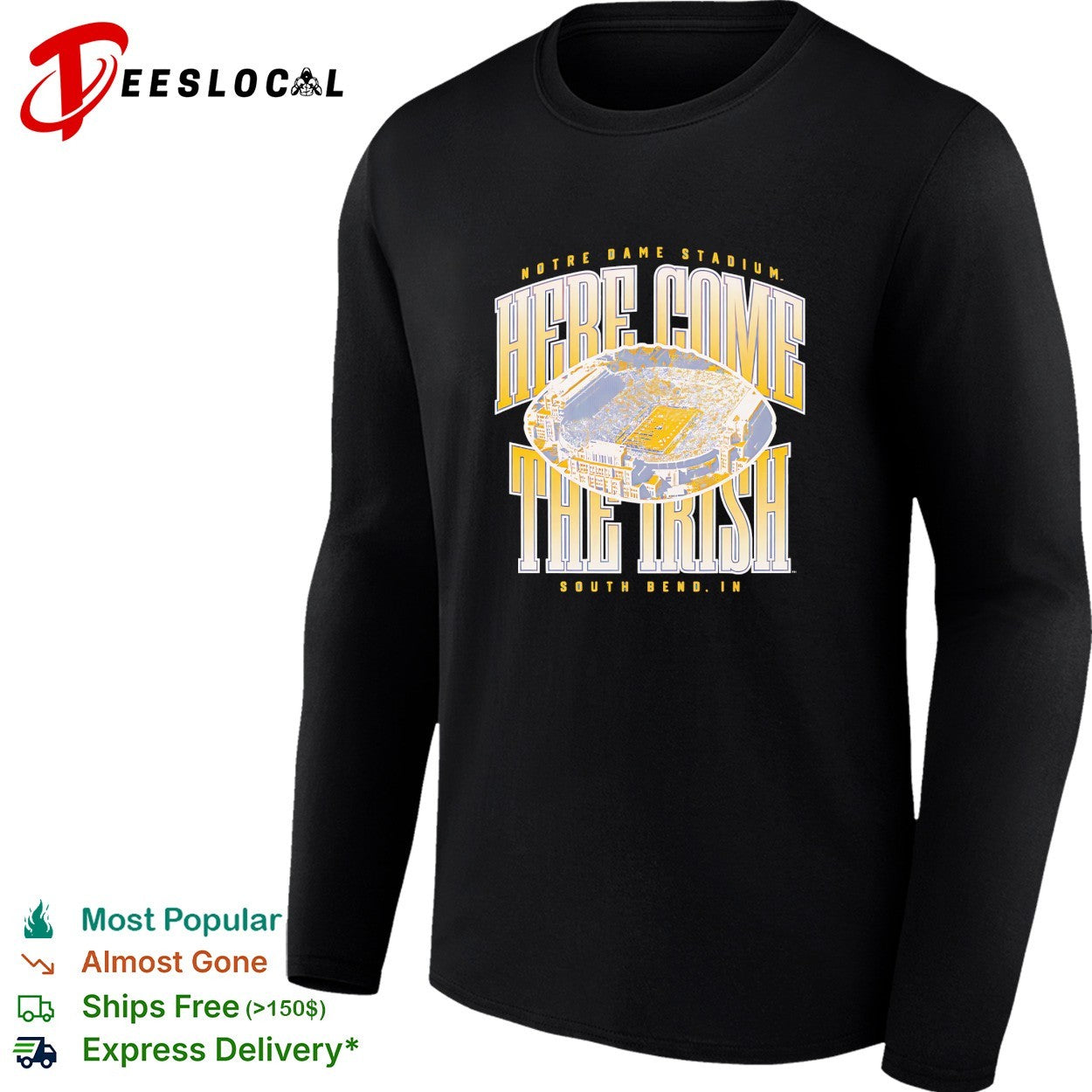 Notre Dame Fighting Irish here come the Irish stadium aerial South Bend shirt