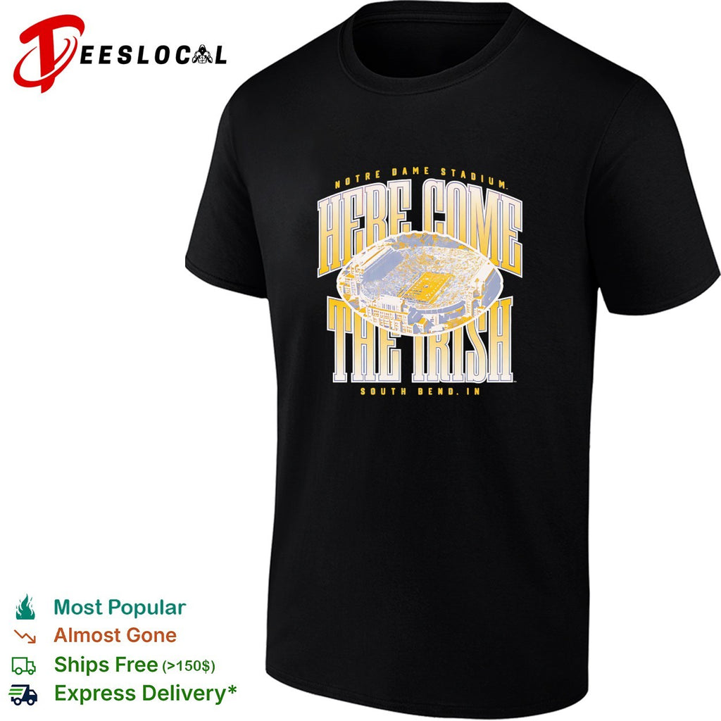 Notre Dame Fighting Irish here come the Irish stadium aerial South Bend shirt