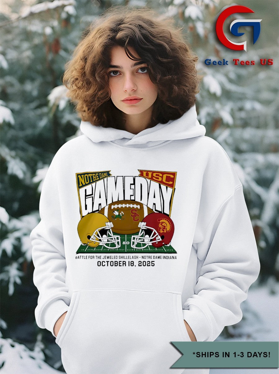 Notre Dame Fighting Irish vs USC Trojans 2025 NCAA Football helmet Gameday shirt