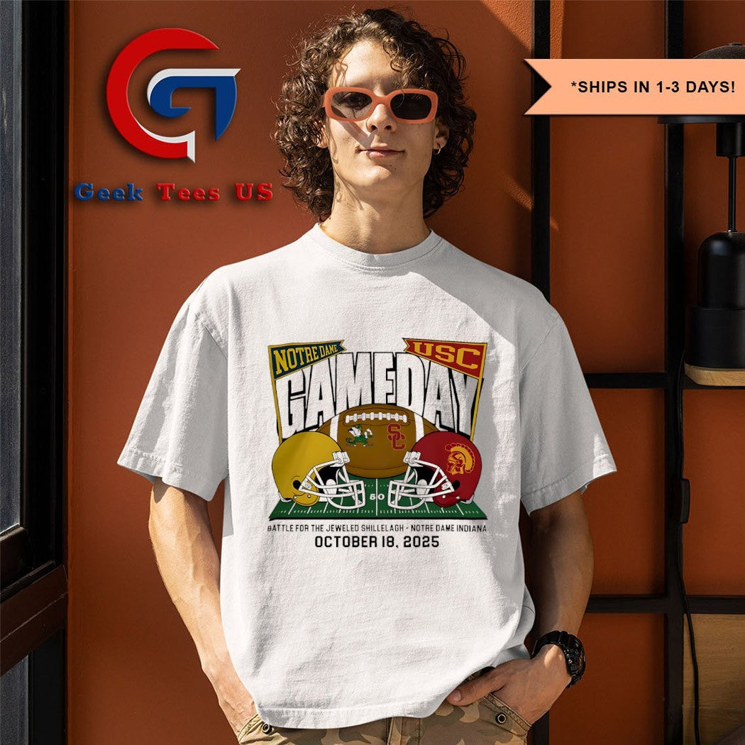 Notre Dame Fighting Irish vs USC Trojans 2025 NCAA Football helmet Gameday shirt