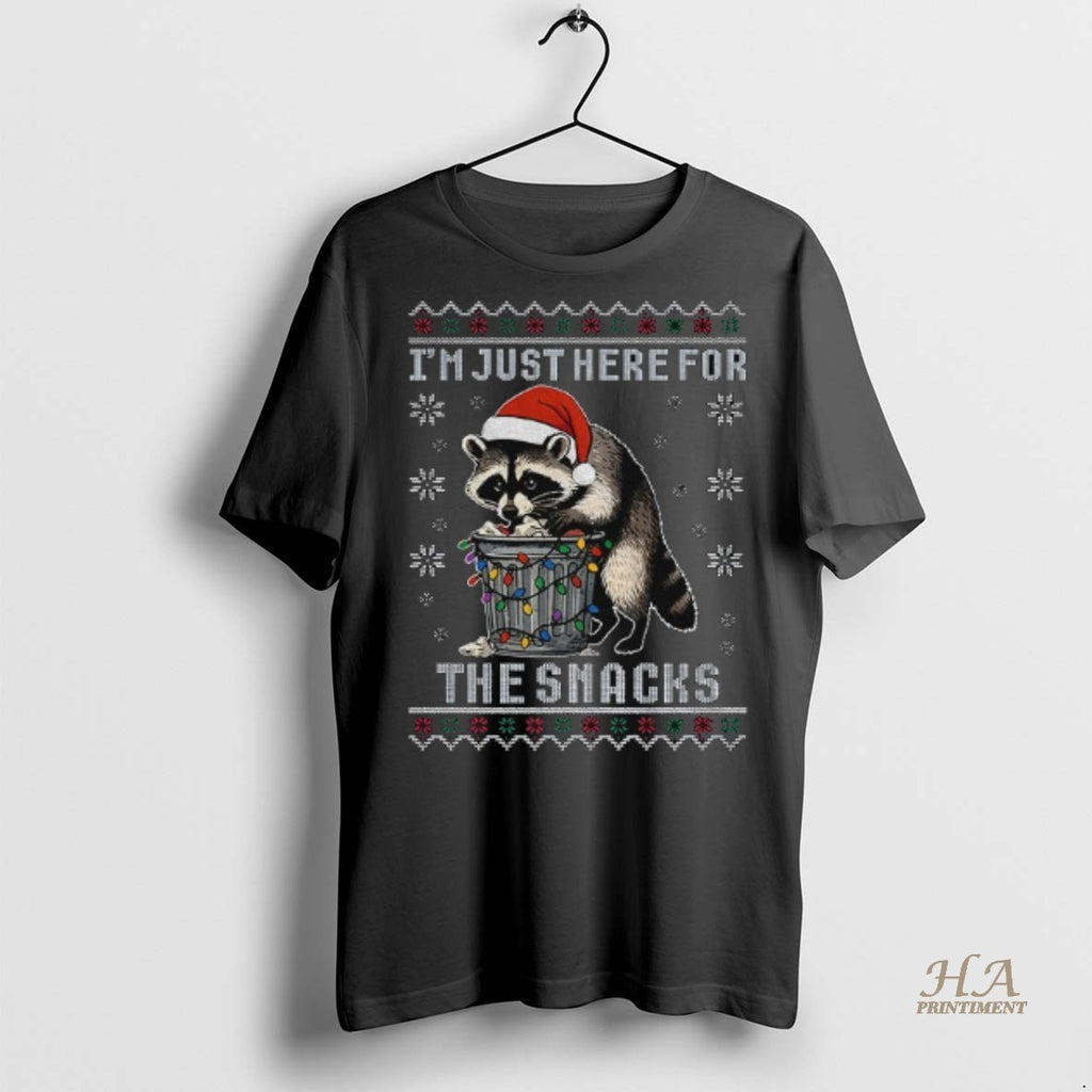 Official Funny Raccoon Christmas I Just Here For The Snacks Shirt