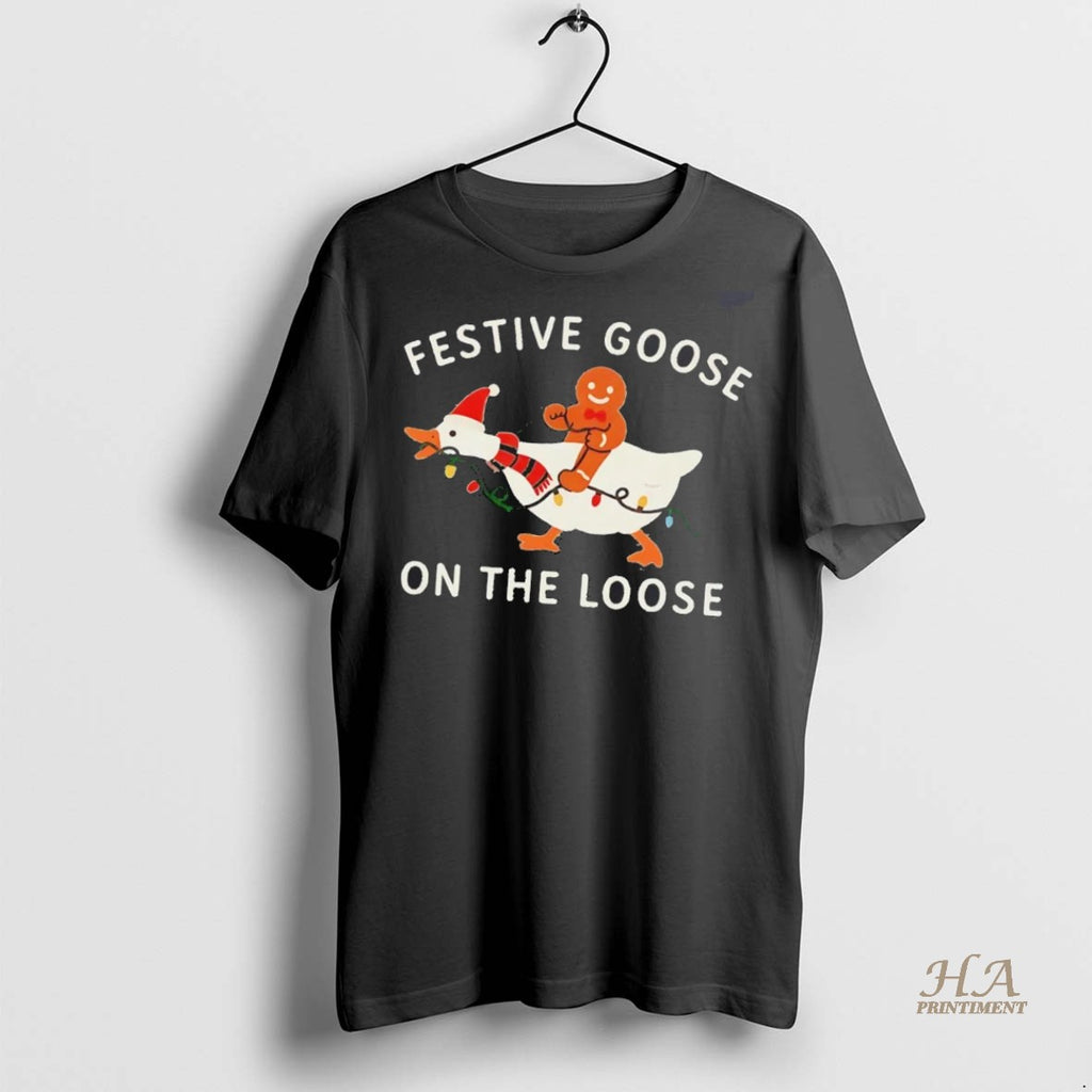 Official Gingerbread Festive Goose On The Loose Christmas Shirt