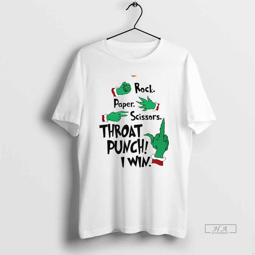 Official Grinch Hand Rock Paper Scissors Throat Punch I Win Circle