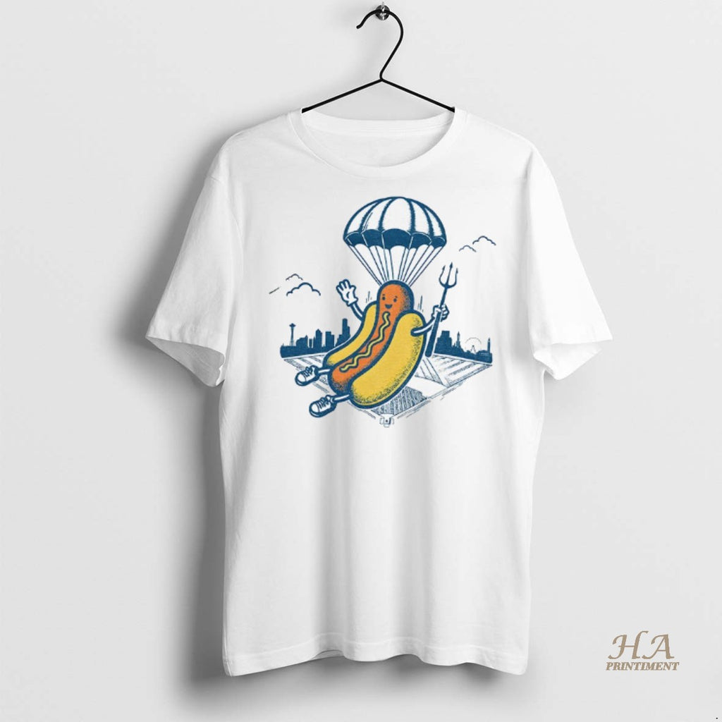 Official Hot Dog Parachute Drop Holding Trident Seattle Mariners Mlb Baseball 2025 Shirt